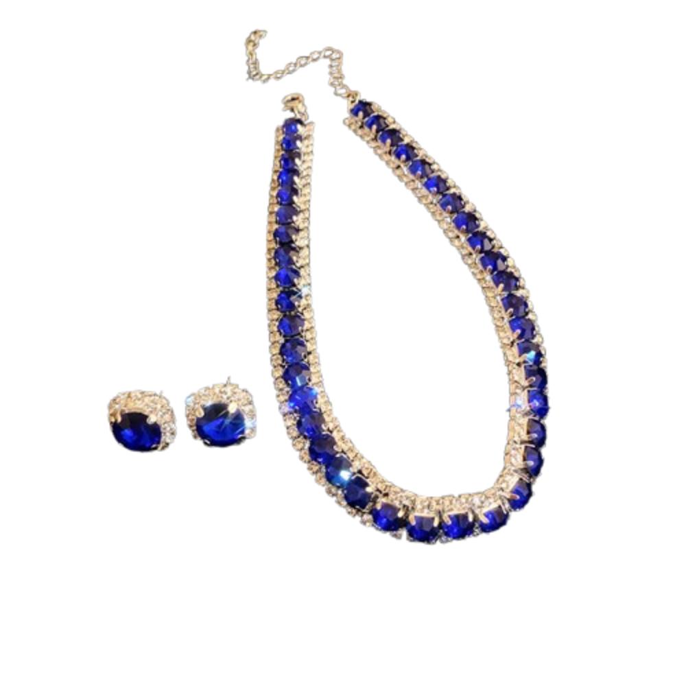 Retro Necklace Earrings Set Handmade Rhinestone Choker Necklace Crystal Necklace Anniversary