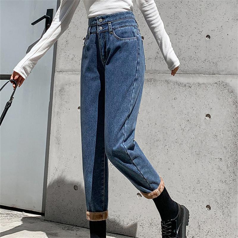 Winter New Fashion Vintage Korean Stytle Womens Jeans High Waist Denim Trousers High Street Harajuku Loose Leisure Straight Pant
