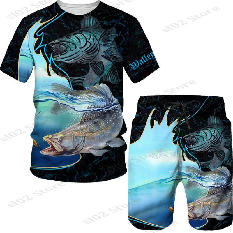 Мужская футболка с 3D принтом рыбы для спорта, рыбалки, кемпинга, камуфляжа и охоты, комплект мужской одежды, уличная одежда, футболки/шорты/костюмы больших размеров