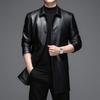 Winter Leather Mid-length Men's Suit Sheepskin Coat Men's Velvet High-end Business Leather Windbreaker