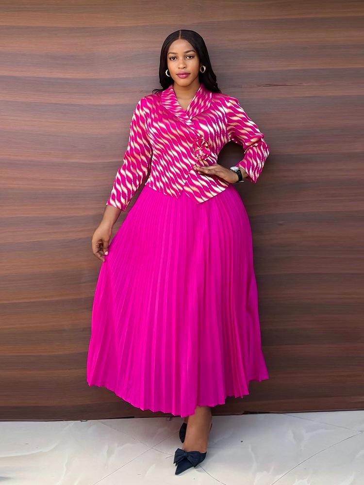 Женское платье большого размера с плиссировкой и принтом золотой фольгой высокого класса, с длинной юбкой, имитирующей двойку - Повседневный стиль