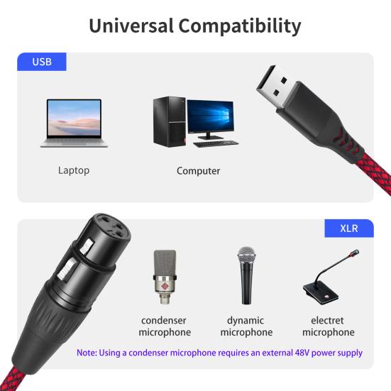 Кабель-адаптер USB папа к XLR мама Простой в использовании Универсальный кабель-конвертер для микрофона Plug-and-Play Студийный аудиокабель
