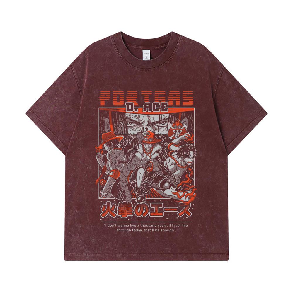 275 GSM Washed T-shirts 100% Cotton One Piece V17 Ace Print Unisex Heavy Cotton T Shirt
