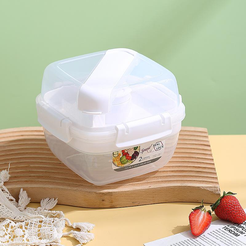 Meal Prep Salad Lunch Box for Office Workers, Double Layer Food Container with Sauce and Fruit Compartment, BPA-Free Bento Box