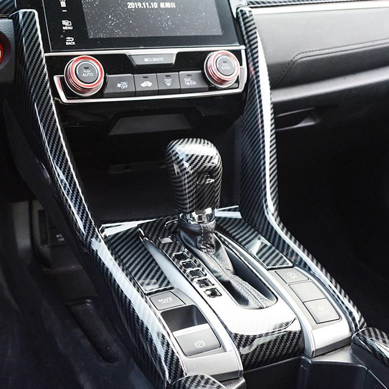 For Honda Civic 2016-2021 Car Gear Shift Panel Cover Trim Accessories Auto Decor Frame Carbon Fiber Stickers