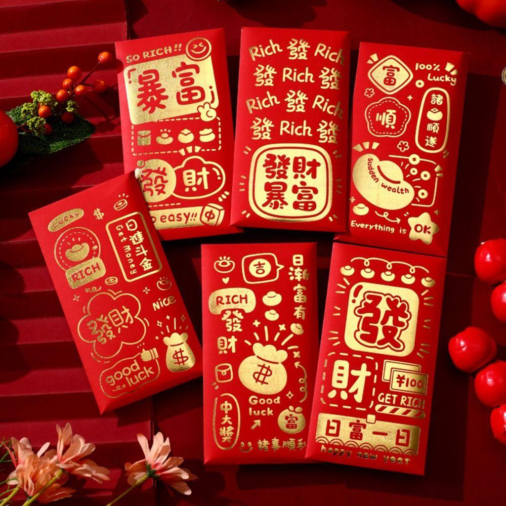 6pcs Traditional 2025 Snake Year Red Envelopes Chinese Style Money Packet Red Pocket Kids Gift