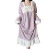 Women's Warm Plush Low Cut Square Neck Long Sleep Dress Lounge Set