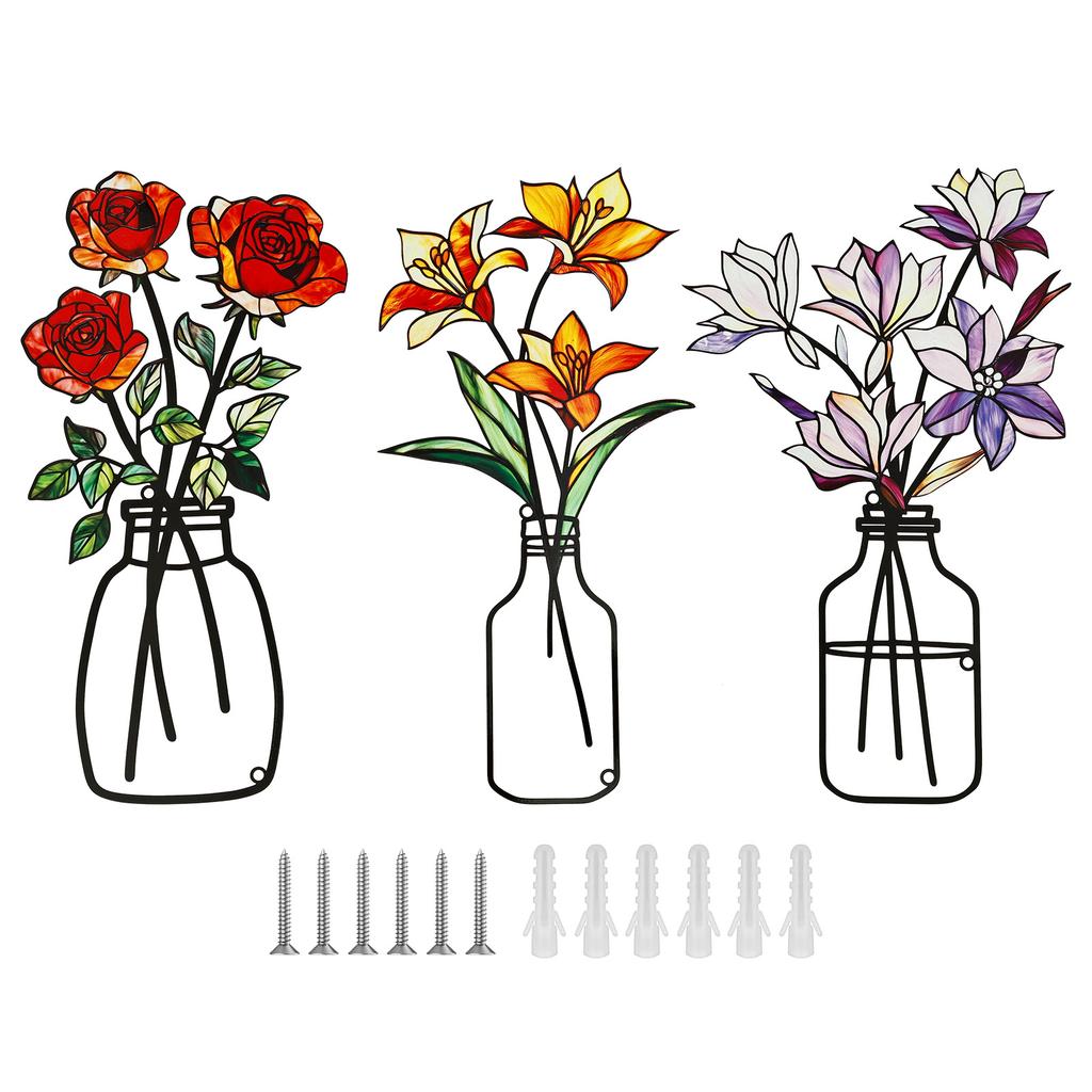 3pcs Metal Flower Wall Decoration for Home Living Room Kitchen Wall Art Metal Flower Decoration Hanging Sculpture