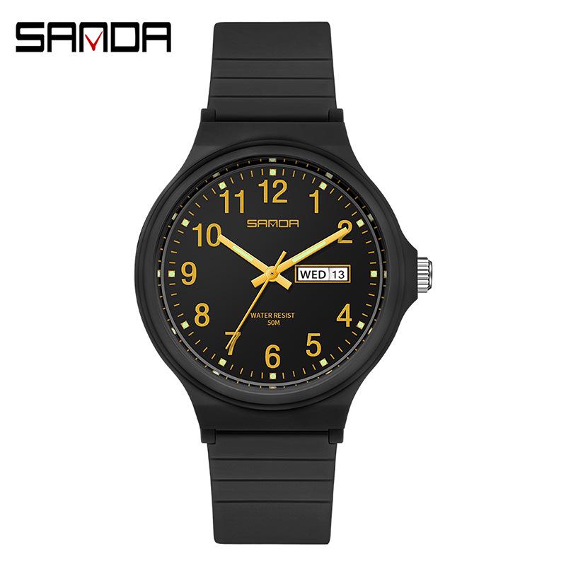 Sanda 6060 Dual Calendar Waterproof Quartz Watch for Casual Outdoor Wear - Men's & Women's Student Wristwatch