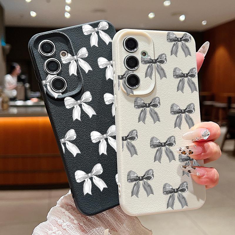 Мягкий противоударный чехол с принтом банта для Samsung S25 S24 FE S23 Ultra S22 A36 A56 A55 A16 A26 A35 из кожи с текстурой ТПУ, тонкий матовый чехол-бампер