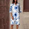 Женское летнее платье с ретро-цветочным принтом, V-образным вырезом и короткими рукавами, легкое дышащее платье