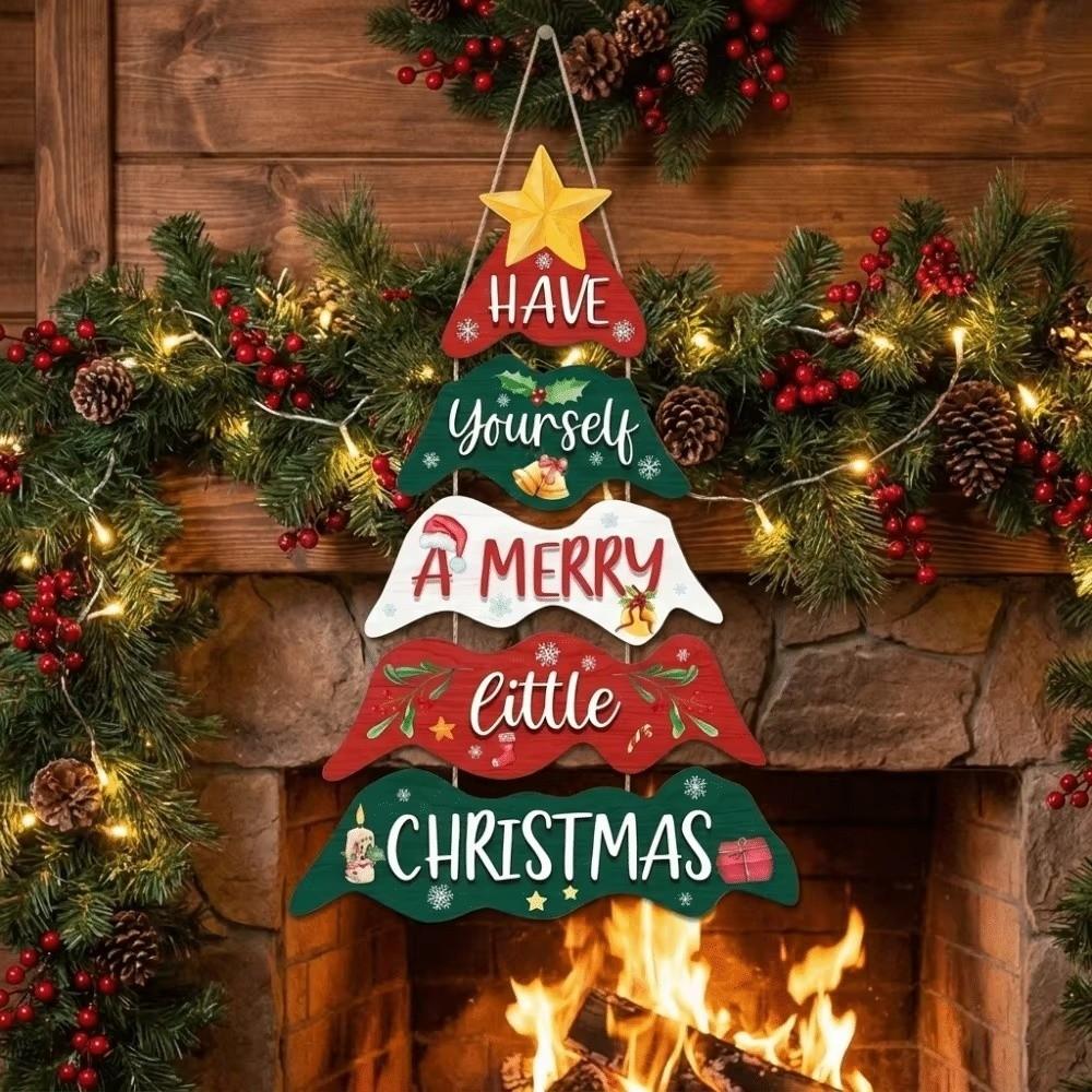 Wooden Xmas Hanging Door Pendant Multi-layered Hanging Welcome Board Christmas Tree Pendant Mantel