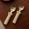 Все детские органические наборы ложек и вилок для младенцев, сливочное масло, ложка + вилка + футляр, 1 шт., популярная корейская посуда.