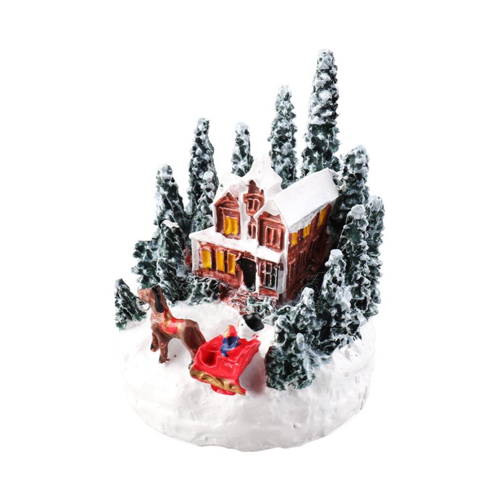 Led Light Christmas Village House Figurines Cartoon Miniature Village Figurine Desk