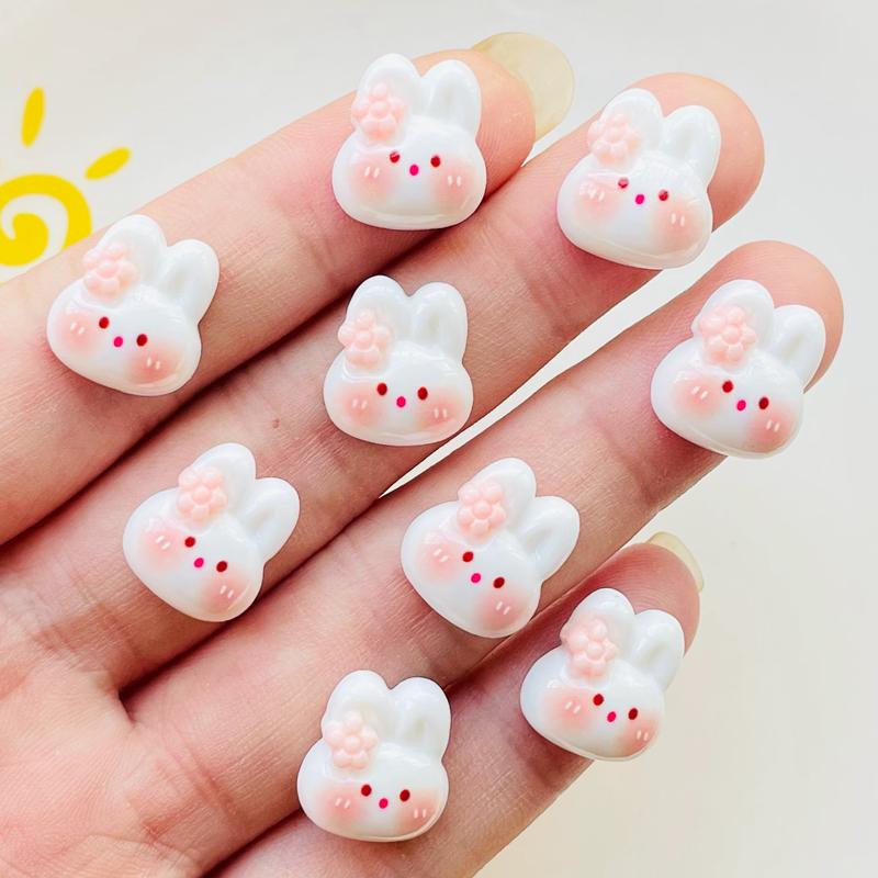 20 Pcs New 14*13Mm Cute Cartoon Bright Surface Little Rabbit Resin Scrapbook Diy Jewelry Wedding Hairpin Decorate Accessorie A51