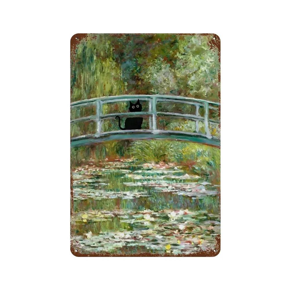 Знаменитая картина «Мона Лиза Звездная ночь» с забавным черным котом, постер, металлическая жестяная вывеска, табличка, настенное искусство, домашний декор для гостиной, спальни