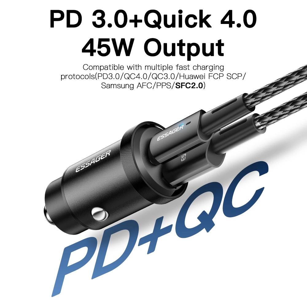 Essager Автомобильное зарядное устройство USB 45 Вт QC 4.0 PD 3.0 SCP 5A USB Type C Быстрая зарядка для iPhone 14 13 12 Pro Huawei Xiaomi Samsung S22 Ultra