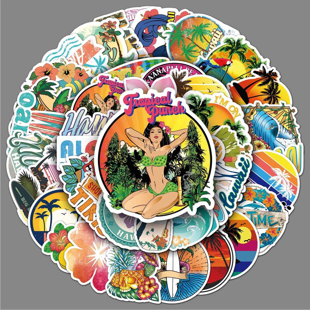 50 Cartoon Ins Landscape Hawaii Travel DIY Decorative Laptop Suitcase Car Creative Stickers