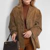 Vintage Brown Blazer Women Suede Jacket Autumn Fashion Single Breasted Lapel Loose Coats Street Office Lady Outerwears