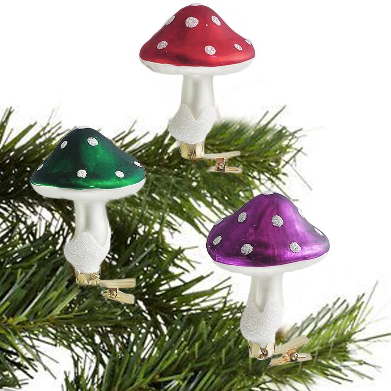 Glass Purple Mushroom Clip Christmas Tree Ornaments Decorations for Home Mushroom Christmas Baubles New Year 2024 7