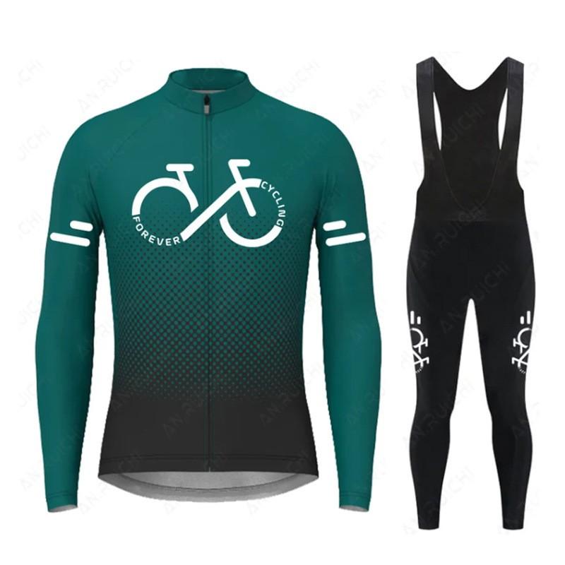 Men Women Cycling Long Sleeve Jersey Set Solid Gradient Minimalist Winter Ride Wear
