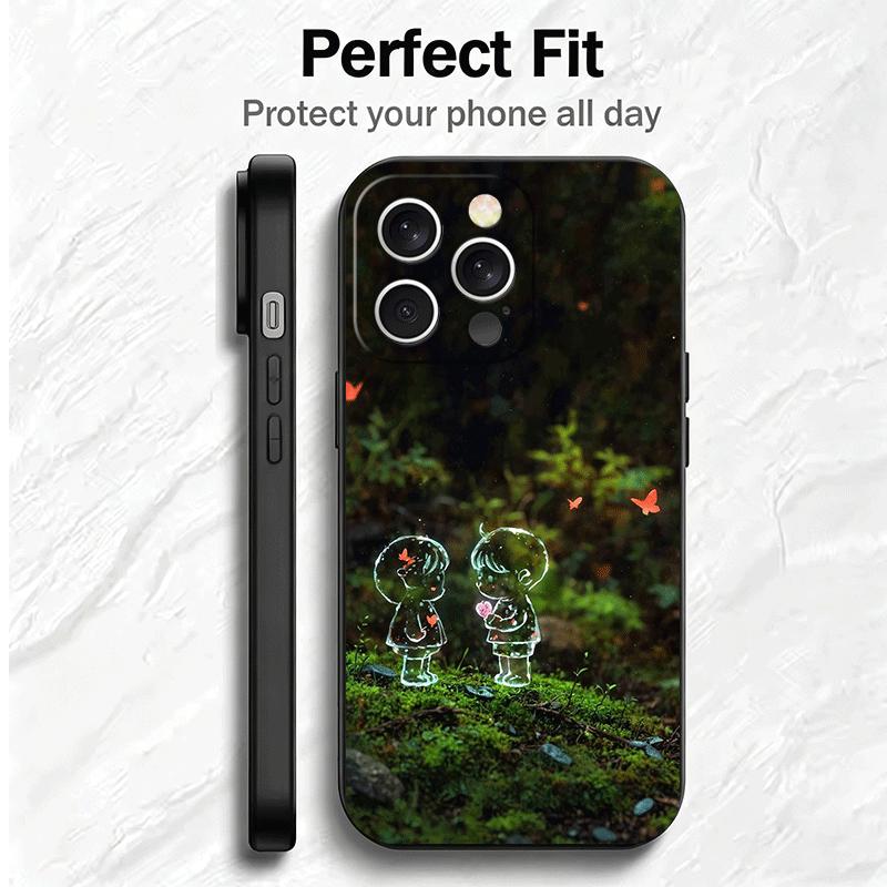 Nature Cute Child Painting Style Soft Phone Case for iPhone 16 16E 17 Air 15 Pro Max 14 Plus 13 Mini 11 12 7 Black Cover Back Sh