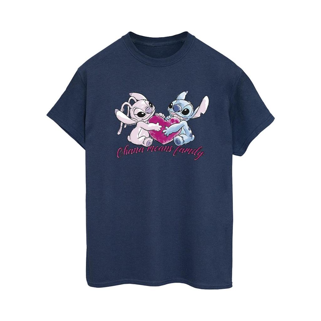 Disney Женская/женская хлопковая футболка бойфренда Lilo And Stitch Ohana Heart с ангелом