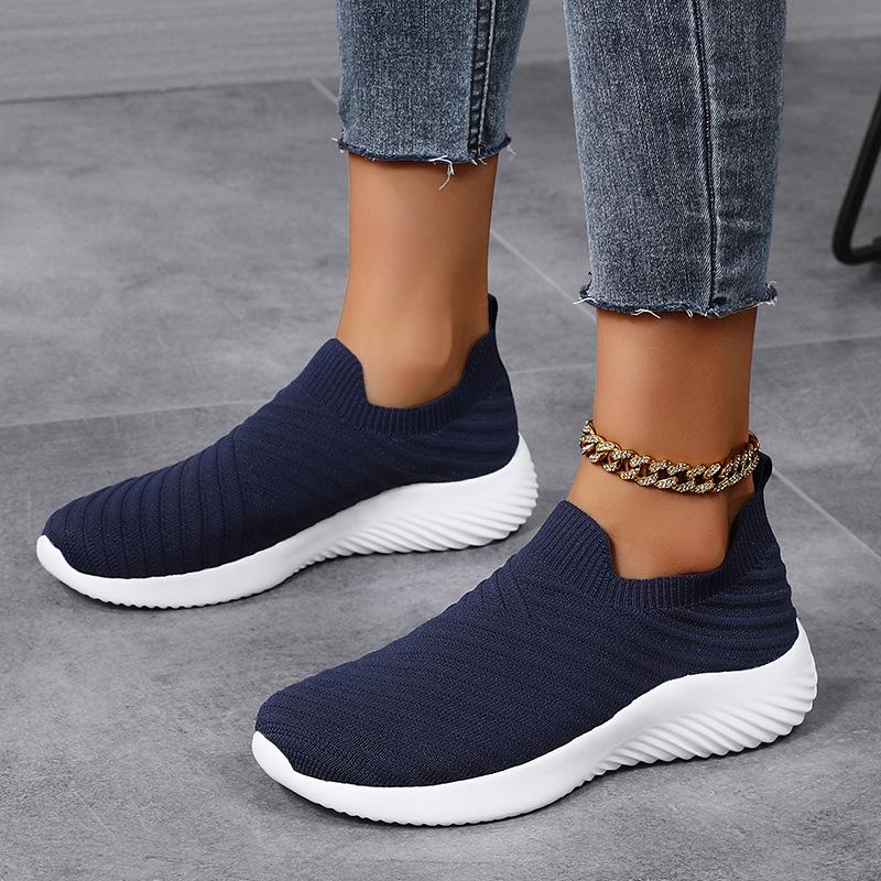 Модная женская повседневная обувь больших размеров весна/лето дышащие вязаные спортивные туфли удобная сетчатая обувь-слипоны легкие кроссовки на мягкой подошве