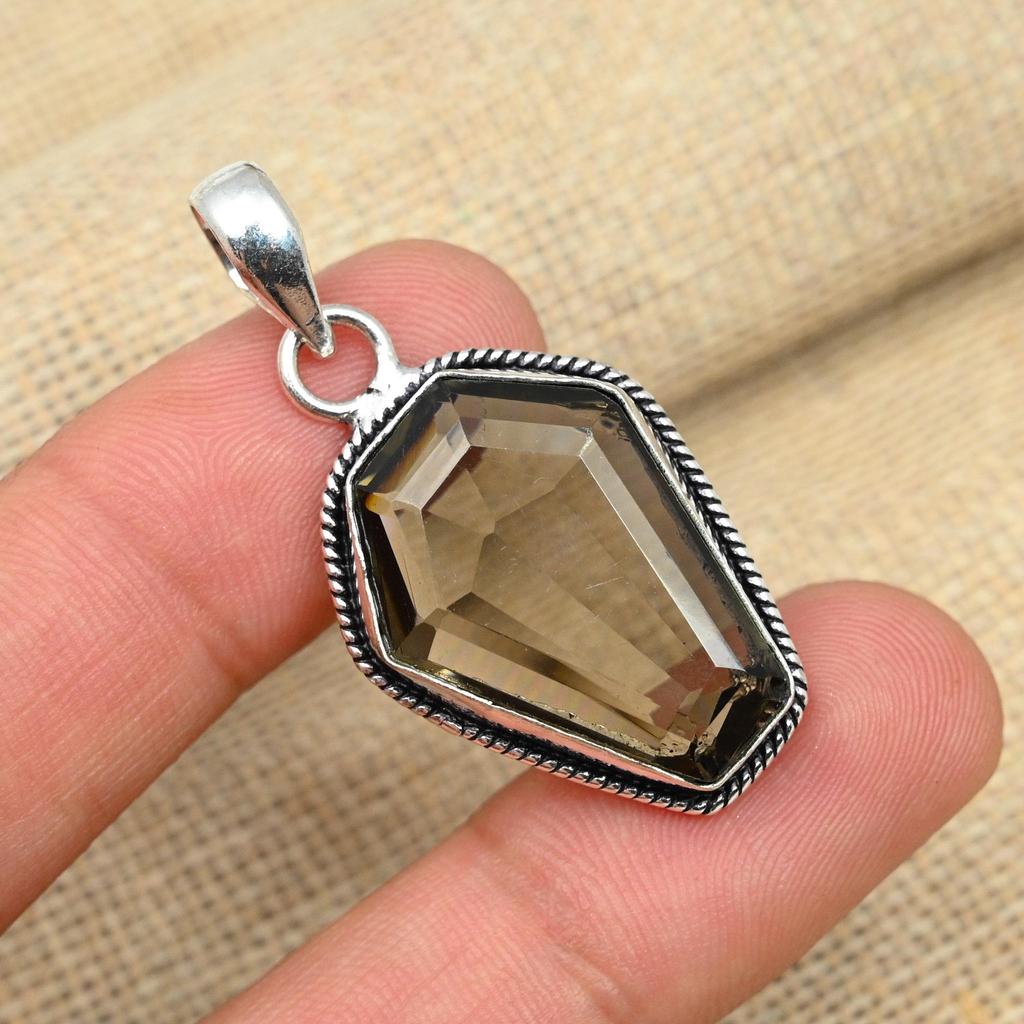 Дымчатый топаз, драгоценный камень ручной работы, твердое серебро 925 пробы, подарок на день рождения, ювелирный кулон