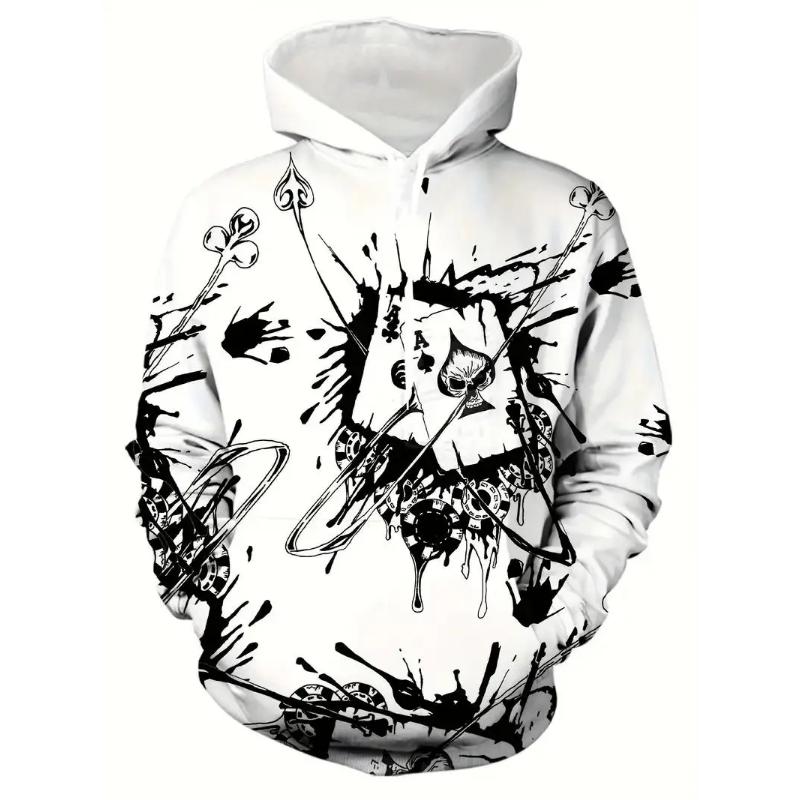 Мужская модная толстовка на весну и осень, трендовая толстовка с 3D-принтом покера, ретро, хай-стрит, хип-хоп, повседневная, удобная толстовка