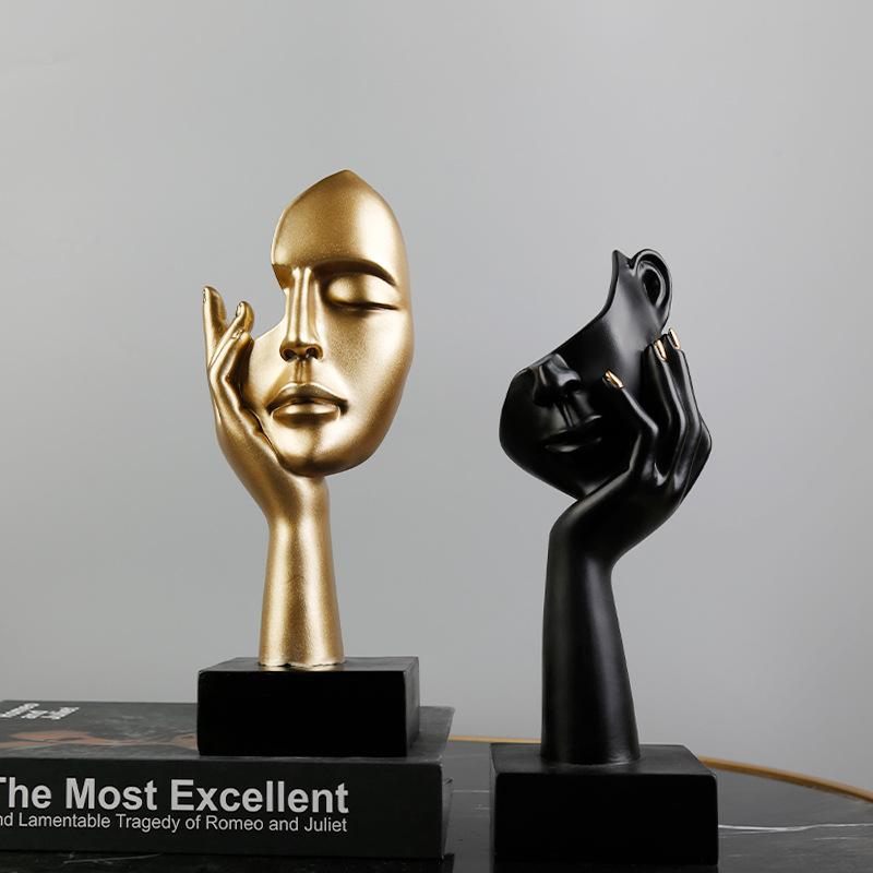 27cm bstract Face Sculpture Resin Thinker Figurines for Desktop Office Desk Living Room Table Collection Figurine Decoration