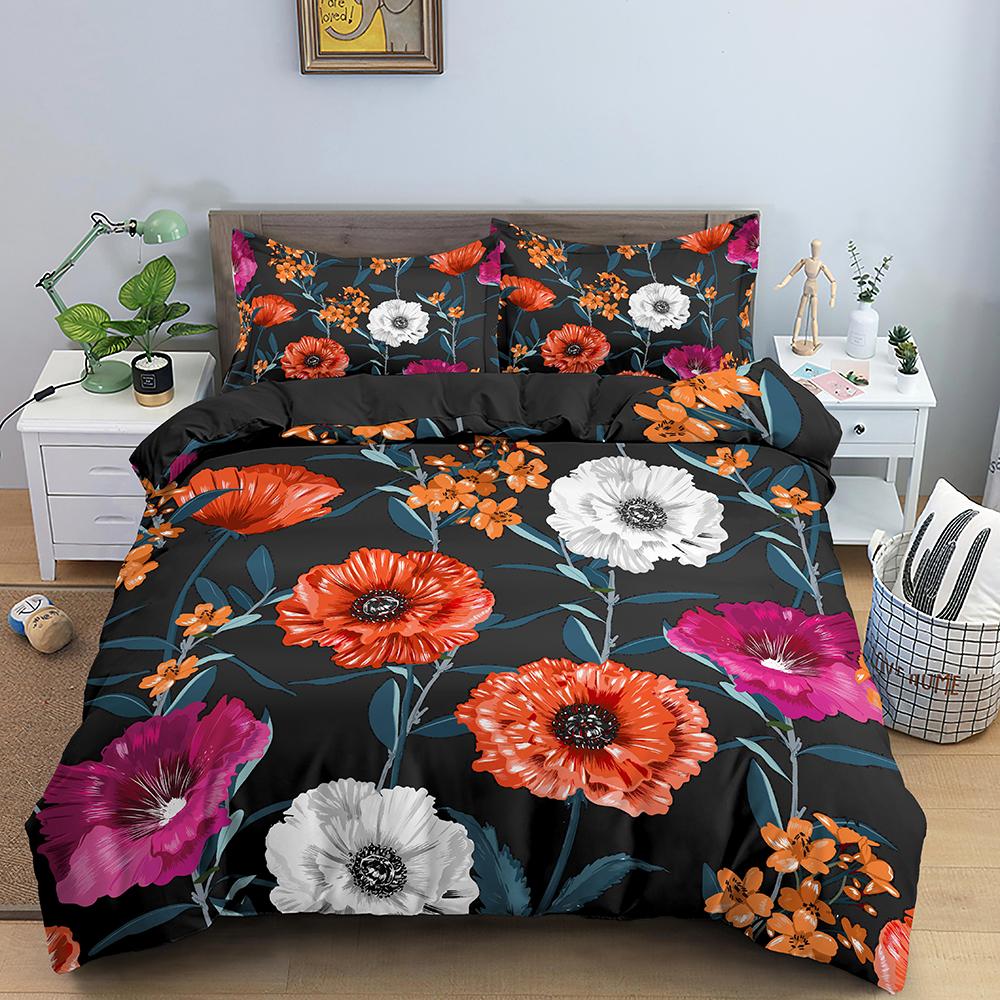 Тропические цветы King Queen Комплект постельного белья Красочный винтажный цветочный пододеяльник Зеленые листья Покрывало из полиэстера Покрывало