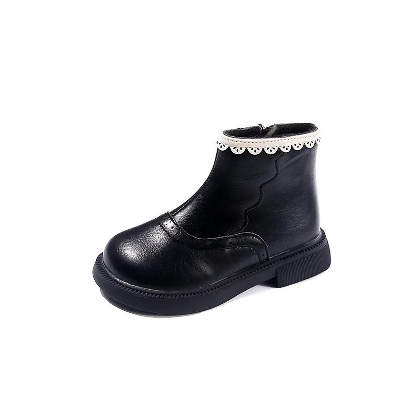 2024 Новые детские ботинки для девочек Зимние хлопковые ботинки принцессы Модные лоскутные детские повседневные плюшевые ботинки с оборками и нескользящие