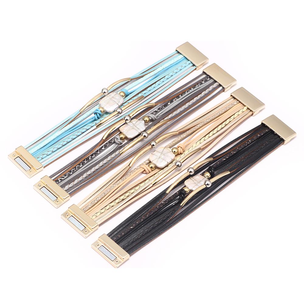 Multilayer Leather Bracelet Magnetic Clasp Braided Wrap Bangle Boho Jewelry for Women Girls Gift