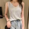 Women Vest V-Neck Sleeveless Shiny Hot Drill Decor Tank Tops Solid Color Knitting Camisole Parties Daily Wear