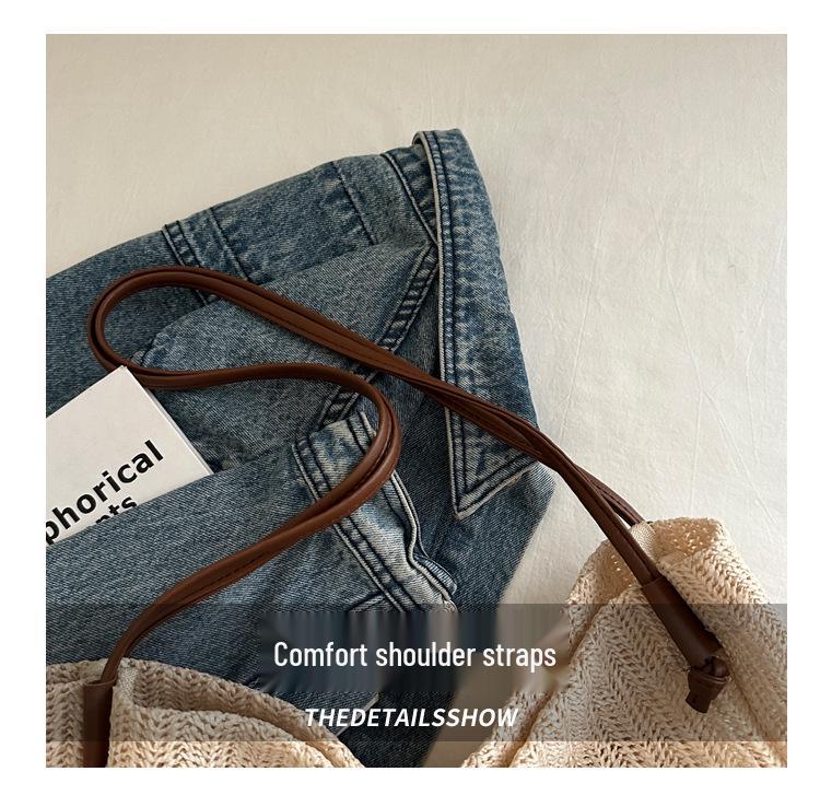 Женская плетеная сумка из соломы на весну/лето 2024 года: Винтажная сумка-тоут на плечо в пасторальном стиле