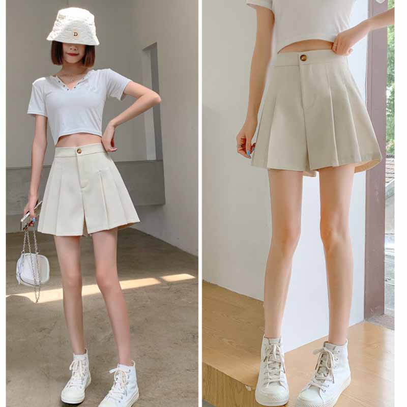 Летние шорты Черные женские большие широкие брюки с высокой талией Тонкие плиссированные повседневные брюки трапециевидной формы