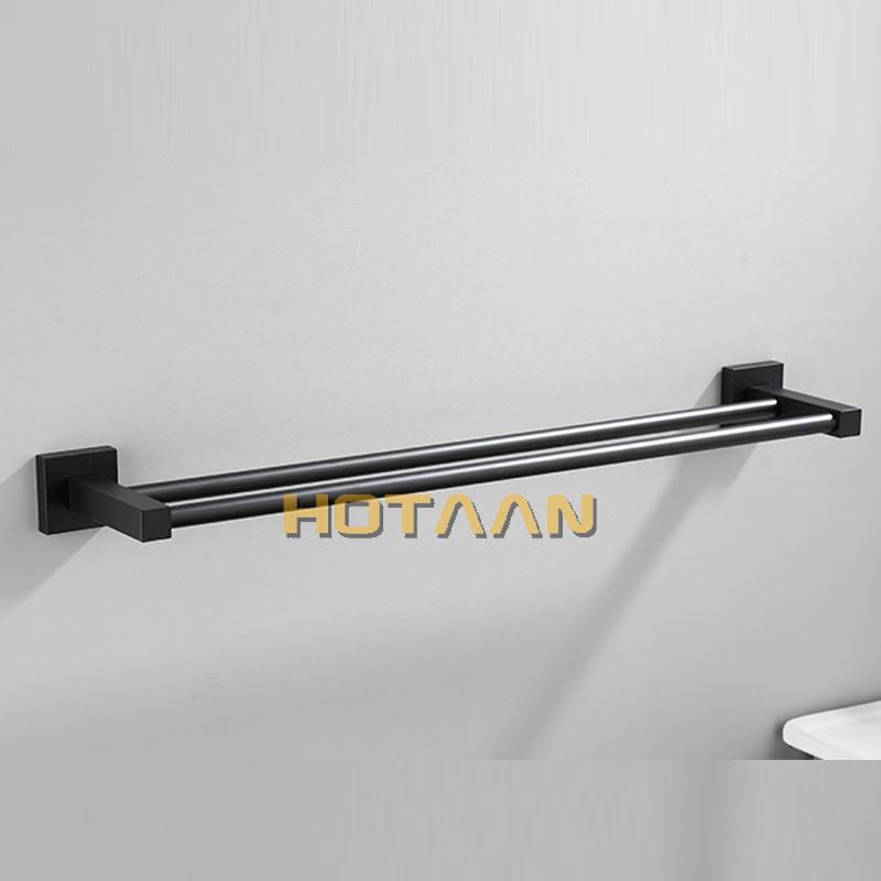 . Matte Black Finish Stainless Steel Bathroom Accessory Double Towel Bar Towel Rail Towel Holder YT-10798-H