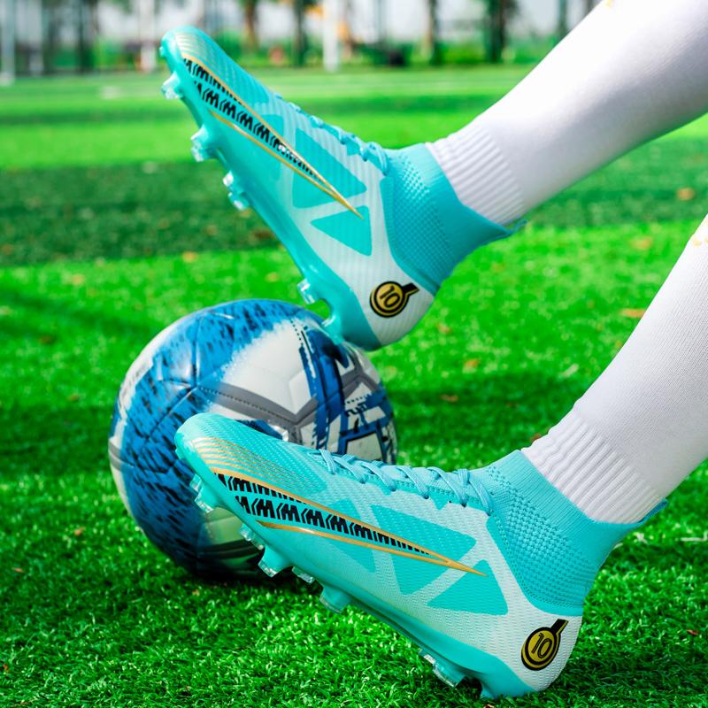 33-46 Men's Large Size High-top Football Shoes Long Nail Anti-slip TPR Artificial Lawn Children Football Boots
