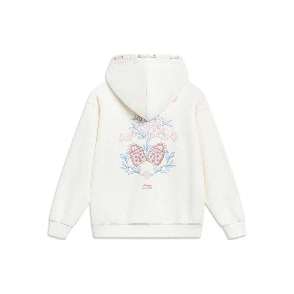 Li Ning Floral Pattern Hooded Pullover Sweatshirt Women Sweatshirt Off-White AWDT380-1