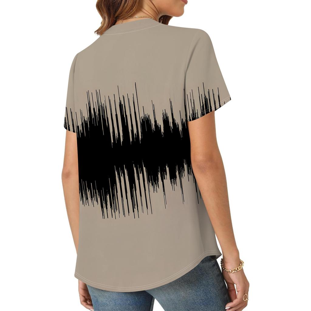 Женская повседневная свободная футболка с коротким рукавом и v-образным вырезом на груди, плиссированная свободная футболка с принтом, топ