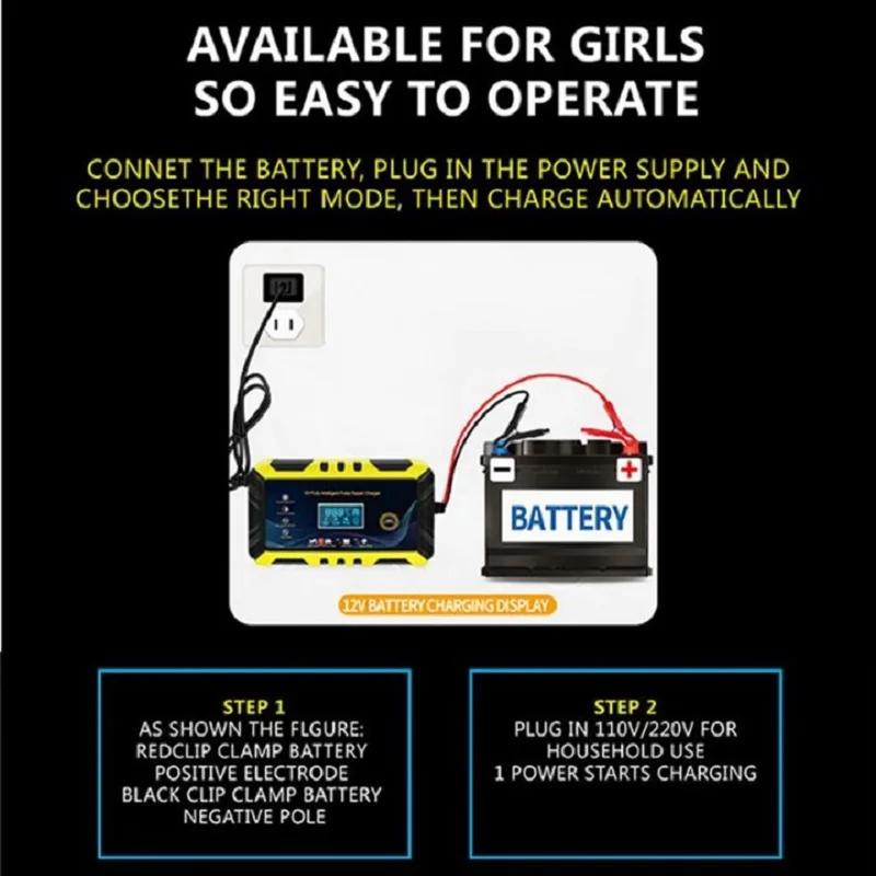 Автомобильное зарядное устройство для аккумулятора Интеллектуальный импульсный ремонт ЖК-дисплей 12 В автомобильный аккумулятор Зарядка аккумулятора мотоцикла Ремонт аккумулятора Зарядное устройство