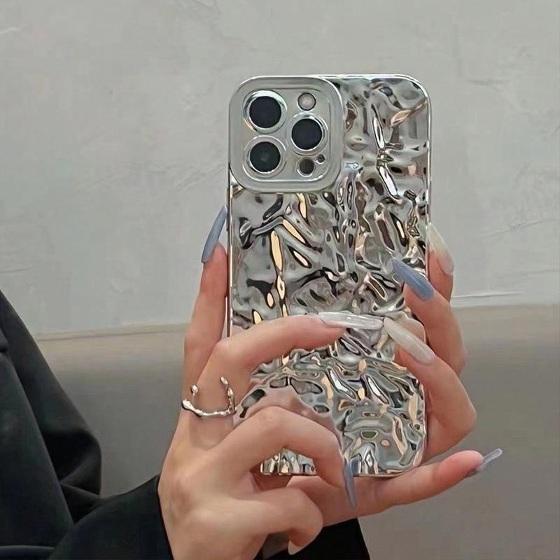 Мятая серебряная гальванизация для чехла 15pro для iPhone 14promax для чехла для телефона Apple