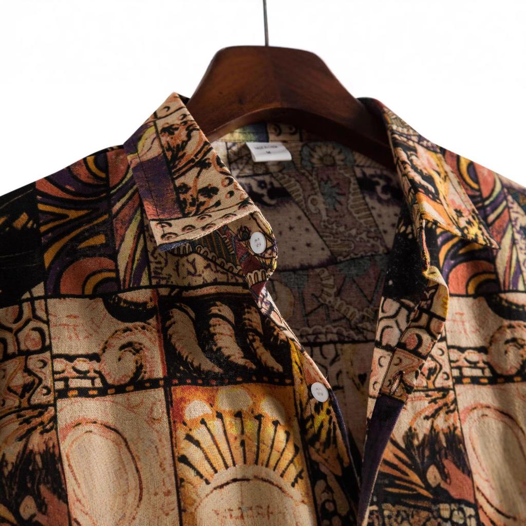 Men's Summer Personalized Short Sleeve Printed Casual Shirt Lapel Casual Tops