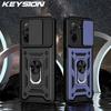 KEYSION Shockproof Case for Redmi A5 4G Silicone+PC Slide Camera Lens Protection Ring Stand Phone Back Cover for Xiaomi POCO C71