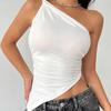 2025 New Fashionable Casual Women's T-Shirt Solid Color Single Shoulder Asymmetrical Slim Fit Top One-Piece Neck
