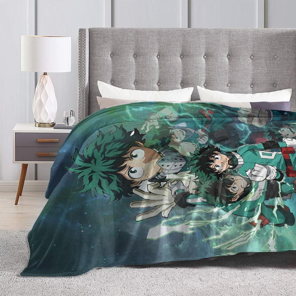 My Hero Academia Deku Izuku Knitted Blanket Coral Fleece Plush Super Warm Throw Blankets for Airplane Travel Bed Rug