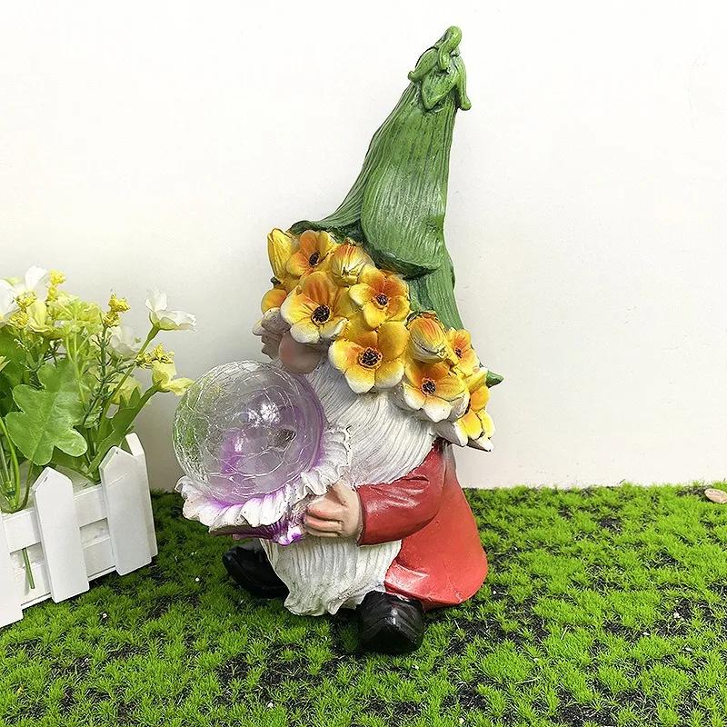 Уличный солнечный светильник из смолы Статуя гнома Садовый газон Ландшафтный светильник Украшения для сада Аксессуары для украшения дома Ангел