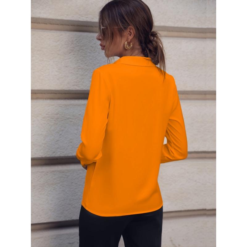 YYFS Women's Fashion Casual Spring Fall Solid Color Print Long Sleeve POLO Neck Blouses & Shirts