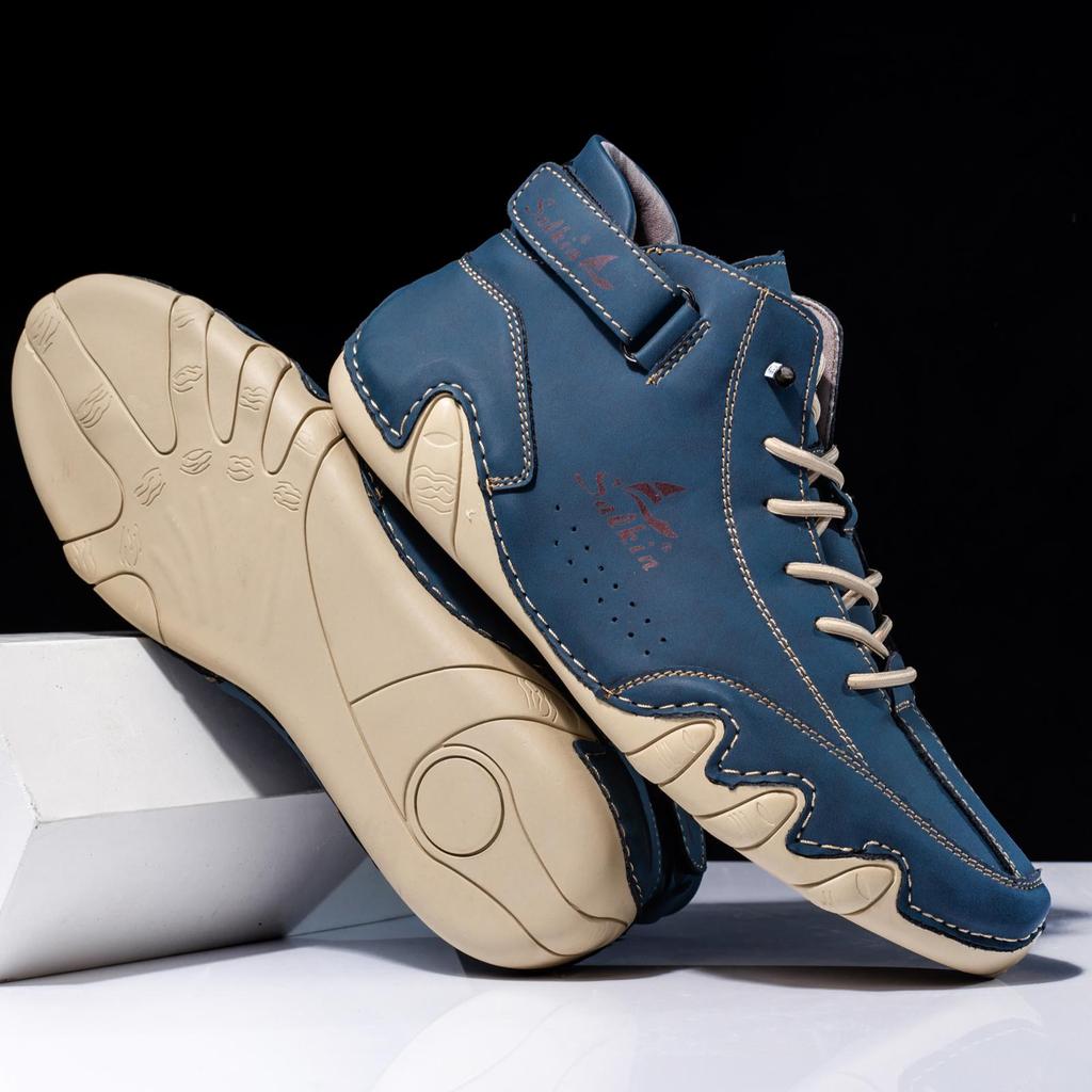 Men' Hand-stitching Split Leather Shoes Loafers Comfortable Ankle Boots For Men Casual Shoes Moccasins Man Flats Shoes